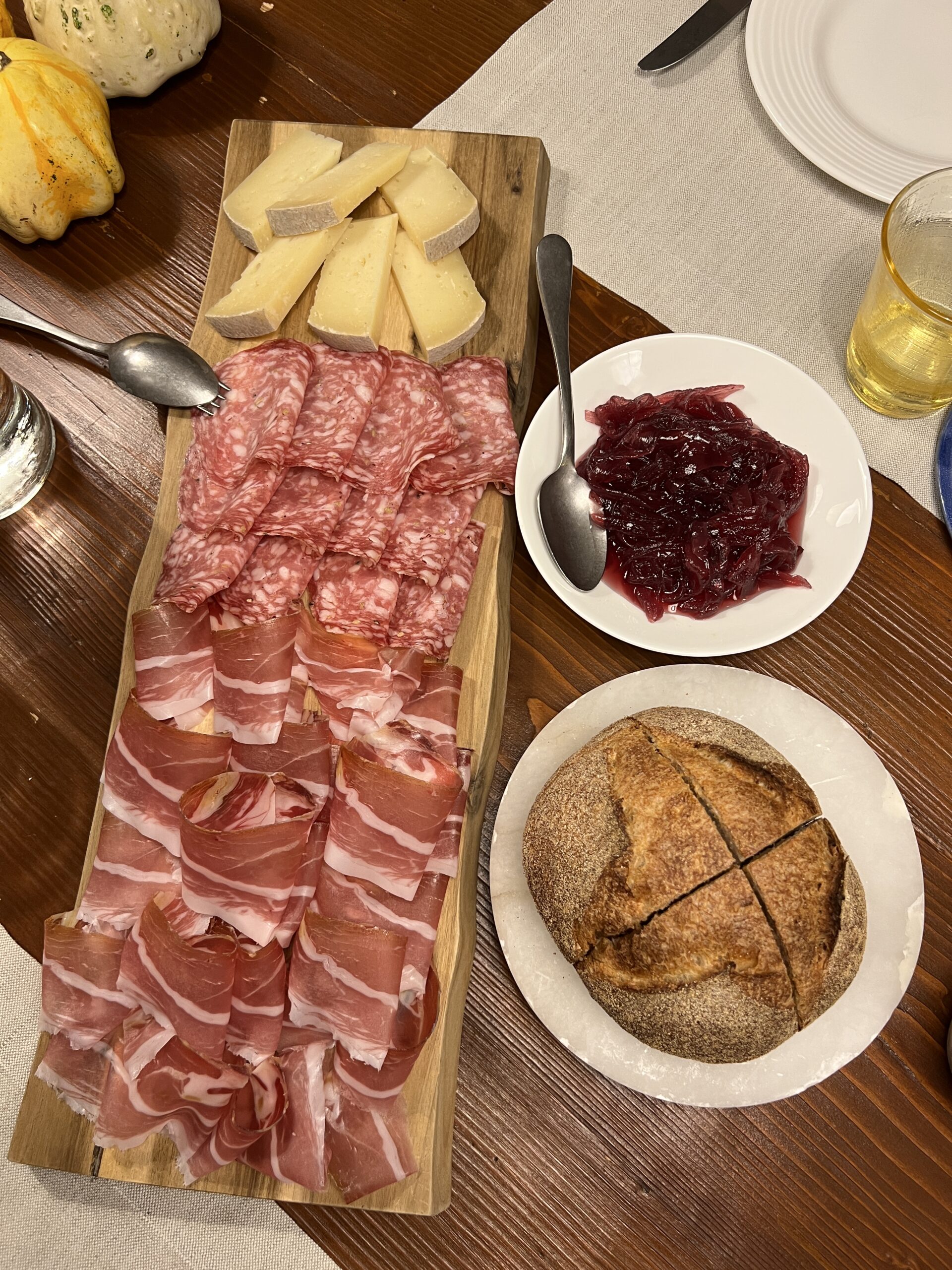 A table with food and drinks on it