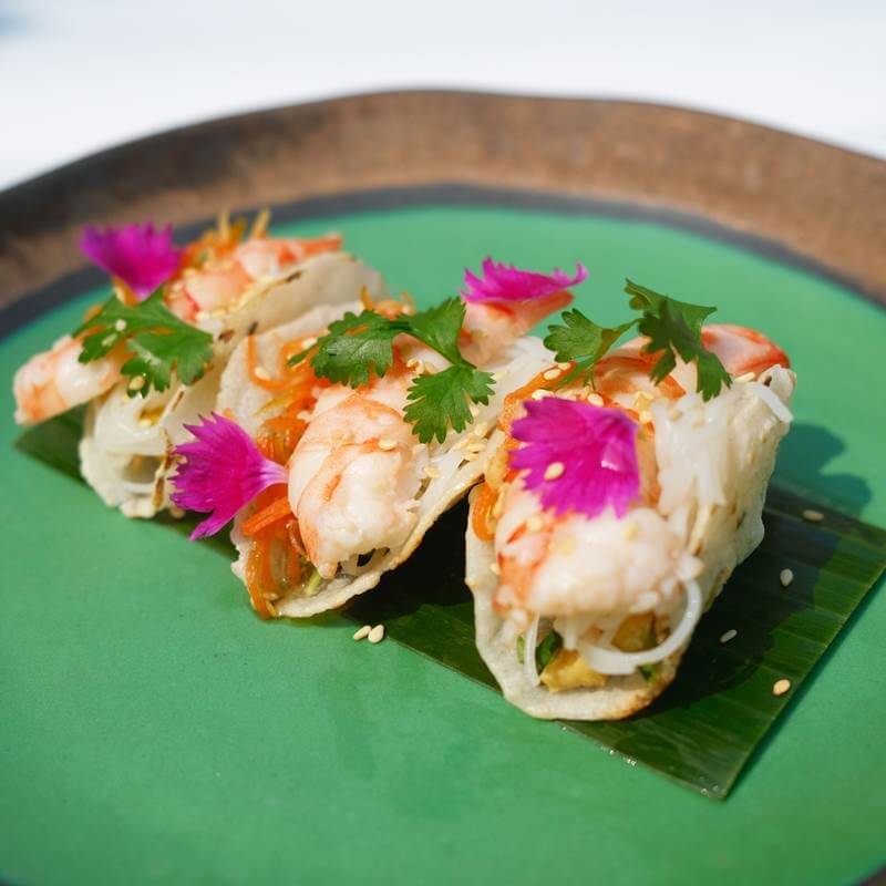 A green plate with some food on it